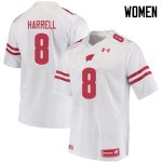 Women's Wisconsin Badgers NCAA #8 Deron Harrell White Authentic Under Armour Stitched College Football Jersey RO31K20WQ